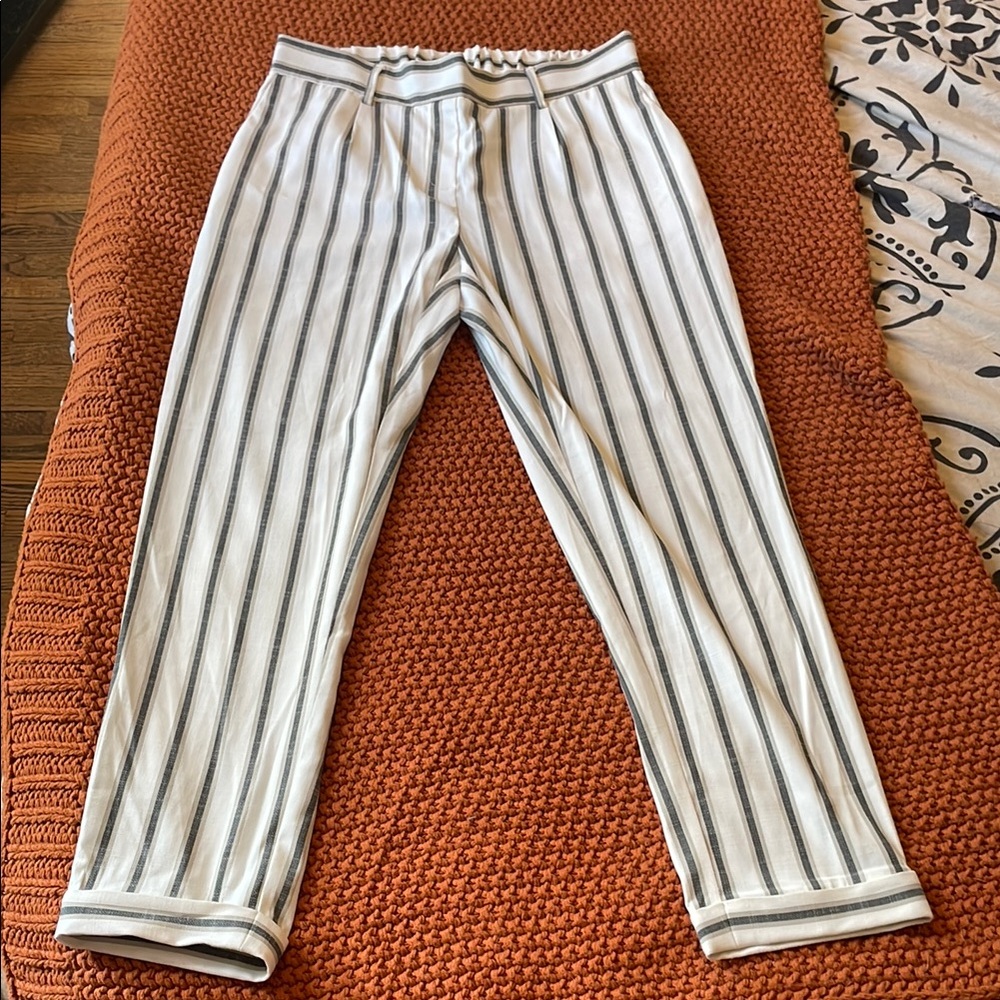 Size Small Ann Taylor blueish black and White Striped  cropped Trousers